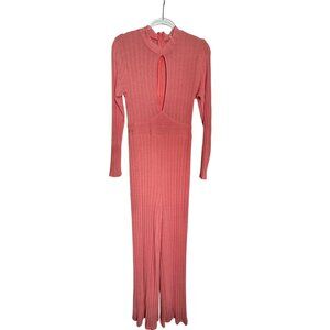 Sexy Ribbed Salmon Pink Long-Sleeve‎ Jumpsuit Keyhole Detail By Fashion Nova XL